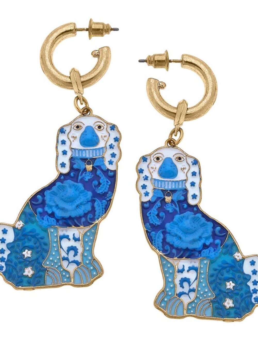 Lacey Staffordshire Dog Earrings in Blue & White